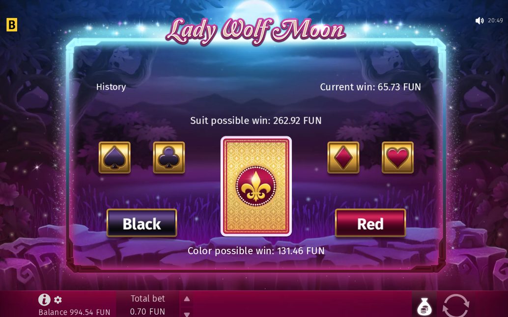 Gamble-rundan efter en vinst, där du väljer färg eller kortsort